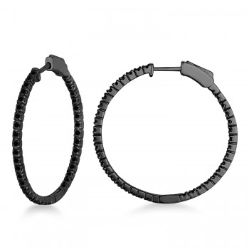 Medium Thin Round Black Diamond Hoop Earrings in 14k Black Gold (1.50ct)