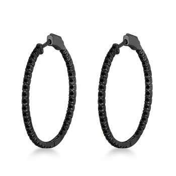 Medium Thin Round Black Diamond Hoop Earrings in 14k Black Gold (1.50ct)