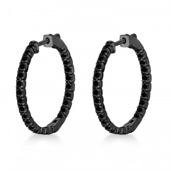 Medium Round Black Diamond Hoop Earrings in 14k Black Gold (1.55ct)