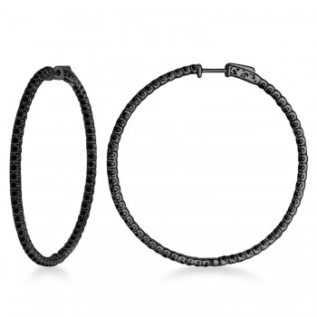 X-Large Round Black Diamond Hoop Earrings in 14k Black Gold (5.15ct)