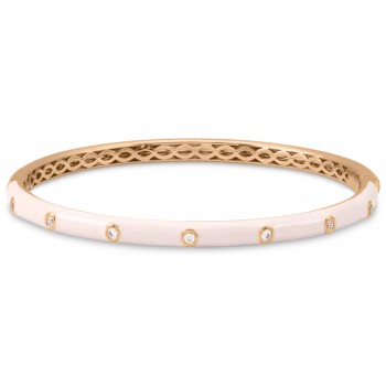 Natural Diamond & Pink Enamel Bangle Bracelet 14K Rose Gold (0.20ct)