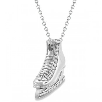 Ice Skate Necklace Pendant Diamond Accented 14k White Gold (0.26ct)