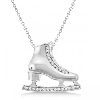 Ice Skate Necklace Pendant Diamond Accented 14k White Gold (0.26ct)