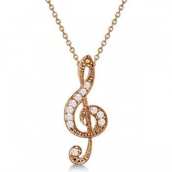 Women's Diamond Musical Note Pendant Necklace 14k Rose Gold 0.11ct