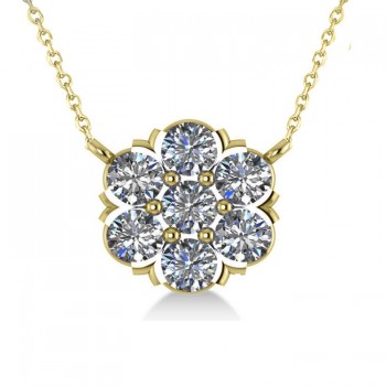 Diamond Flower Cluster Pendant Necklace 14k Yellow Gold (1.06ct)