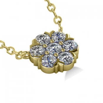 Diamond Flower Cluster Pendant Necklace 14k Yellow Gold (1.06ct)