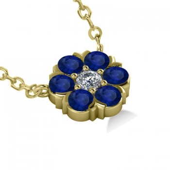 Blue Sapphire & Diamond Cluster Pendant Necklace 14k Yellow Gold (1.06ct)