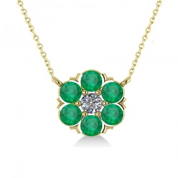 Emerald & Diamond Cluster Pendant Necklace 14k Yellow Gold (1.06ct)