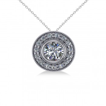 Round Diamond Halo Pendant Necklace 14k White Gold (1.45ct)