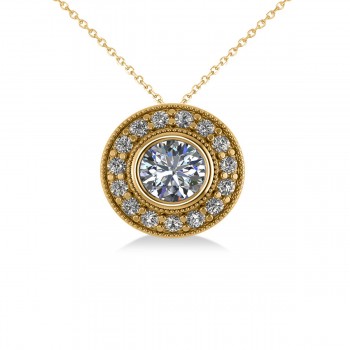 Round Diamond Halo Pendant Necklace 14k Yellow Gold (1.45ct)