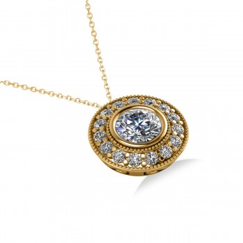 Round Diamond Halo Pendant Necklace 14k Yellow Gold (1.45ct)
