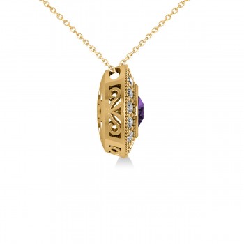 Round Amethyst & Diamond Halo Pendant Necklace 14k Yellow Gold (1.55ct)