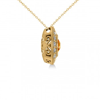 Round Citrine & Diamond Halo Pendant Necklace 14k Yellow Gold (1.55ct)