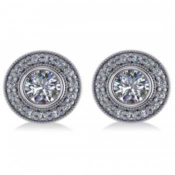 Diamond Halo Round Earrings 14k White Gold (2.90ct)