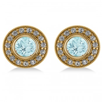 Aquamarine & Diamond Halo Round Earrings 14k Yellow Gold (3.52ct)