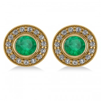 Emerald & Diamond Halo Round Earrings 14k Yellow Gold (3.42ct)