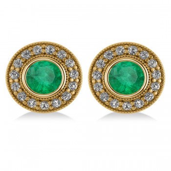 Emerald & Diamond Halo Round Earrings 14k Yellow Gold (3.42ct)