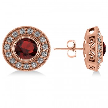 Garnet & Diamond Halo Round Earrings 14k Rose Gold (3.70ct)