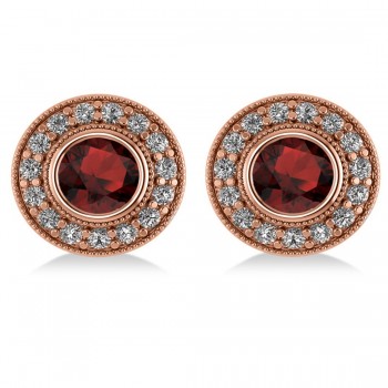 Garnet & Diamond Halo Round Earrings 14k Rose Gold (3.70ct)