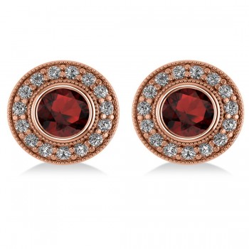 Garnet & Diamond Halo Round Earrings 14k Rose Gold (3.70ct)