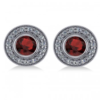 Garnet & Diamond Halo Round Earrings 14k White Gold (3.70ct)