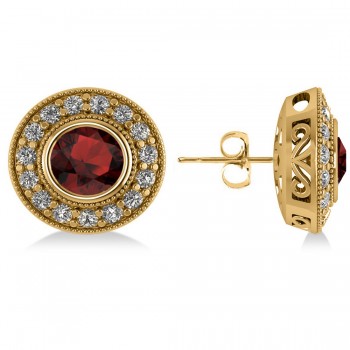 Garnet & Diamond Halo Round Earrings 14k Yellow Gold (3.70ct)