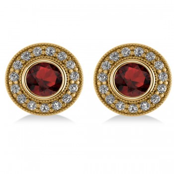 Garnet & Diamond Halo Round Earrings 14k Yellow Gold (3.70ct)