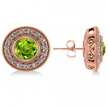 Peridot & Diamond Halo Round Earrings 14k Rose Gold (3.12ct)