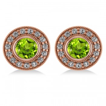 Peridot & Diamond Halo Round Earrings 14k Rose Gold (3.12ct)