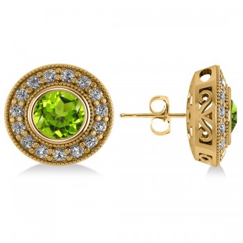 Peridot & Diamond Halo Round Earrings 14k Yellow Gold (3.12ct)