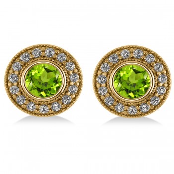 Peridot & Diamond Halo Round Earrings 14k Yellow Gold (3.12ct)