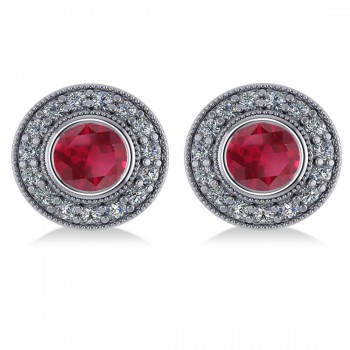 Ruby & Diamond Halo Round Earrings 14k White Gold (3.72ct)