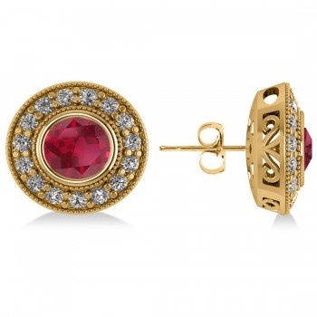 Ruby & Diamond Halo Round Earrings 14k Yellow Gold (3.72ct)