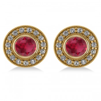 Ruby & Diamond Halo Round Earrings 14k Yellow Gold (3.72ct)