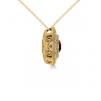 Round Garnet & Diamond Halo Pendant Necklace 14k Yellow Gold (1.85ct)