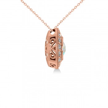 Round Opal & Diamond Halo Pendant Necklace 14k Rose Gold (1.20ct)