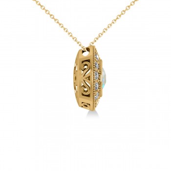 Round Opal & Diamond Halo Pendant Necklace 14k Yellow Gold (1.20ct)