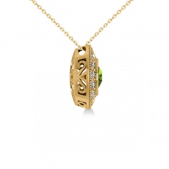 Round Peridot & Diamond Halo Pendant Necklace 14k Yellow Gold (1.56ct)