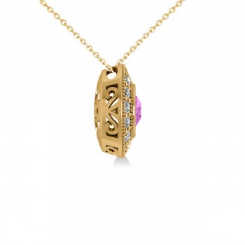 Round Pink Sapphire & Diamond Halo Pendant Necklace 14k Yellow Gold (1.86ct)