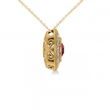 Round Ruby & Diamond Halo Pendant Necklace 14k Yellow Gold (1.86ct)