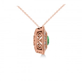 Emerald & Diamond Halo Cushion Pendant Necklace 14k Rose Gold (1.22ct)