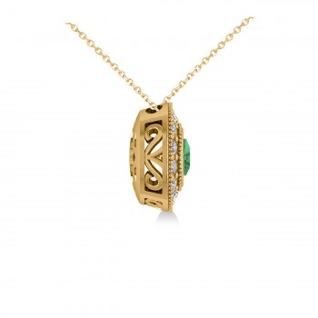 Emerald & Diamond Halo Cushion Pendant Necklace 14k Yellow Gold (1.22ct)