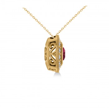 Ruby & Diamond Halo Cushion Pendant Necklace 14k Yellow Gold (1.62ct)