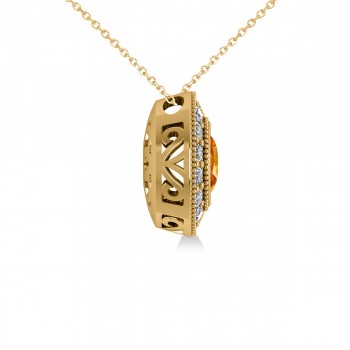 Citrine & Diamond Halo Oval Pendant Necklace 14k Yellow Gold (1.27ct)