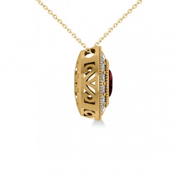Garnet & Diamond Halo Oval Pendant Necklace 14k Yellow Gold (1.42ct)