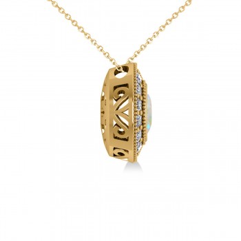 Opal & Diamond Halo Oval Pendant Necklace 14k Yellow Gold (0.89ct)