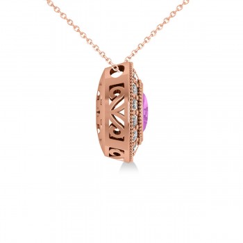 Pink Sapphire & Diamond Halo Oval Pendant Necklace 14k Rose Gold (1.42ct)