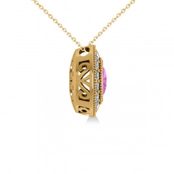 Pink Sapphire & Diamond Halo Oval Pendant Necklace 14k Yellow Gold (1.42ct)