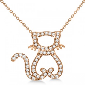 Diamond Cat Shaped Pendant Necklace 14k Rose Gold (0.27ctw)