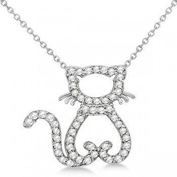 Diamond Cat Shaped Pendant Necklace 14k White Gold (0.27ctw)